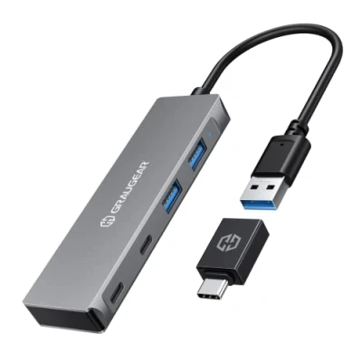 Afbeelding van GRAUGEAR HUB USB 3.0 4 poorten 2 x C A aluminium kabellengte 20 cm Type adapter 5 Gbit/s G HUB2A2C AC
