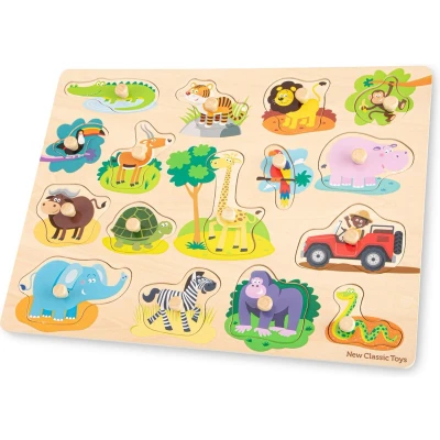Afbeelding van New Classic Toys Houten Legpuzzel Safari Dieren 16 puzzelstukjes