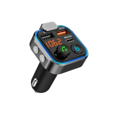 Afbeelding van NK Bluetooth 5.0 Auto FM Zender 3 Poorten Opladen: x 2 USB QC3.0 + x1 PD 3.0 Type C 20W, Handsfree Functie, Ruisonderdrukking, Snel Opladen, Knop B: Hi Fi Diepe Bas (Luidspreker)