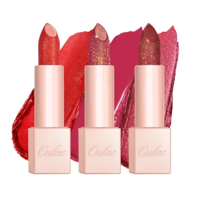 Afbeelding van OULAC Vochtglans lippenstift, rode set, glinsterend met glanzend oppervlak, crèmige textuur, lippenverzorging voor hydraterende lippen, veganistisch