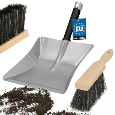 Afbeelding van KOTARBAU® handborstel en schop met steel gegalvaniseerd staal stoffer blik metaal veegset handbezem hout &amp; bezemsets