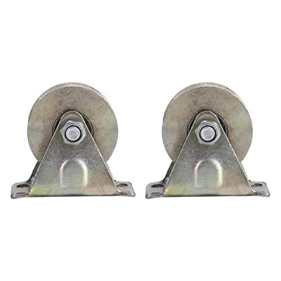 Afbeelding van Dia V Groef Wiel Stijve Caster, 2 &quot;V Staal Wieltype Track Rail W/beugel Schuifpoort Roller Voor Omgekeerde (2 stuks)