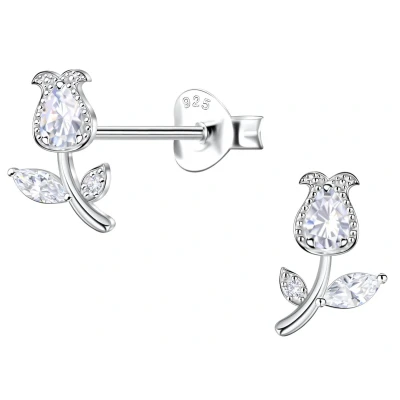 Afbeelding van JoyS Zilveren tulp oorbellen 6 x 8 mm petit bloem oorknoppen zirkonia sterling zilver 925
