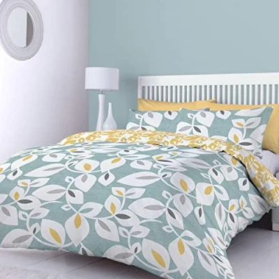 Afbeelding van Catherine Lansfield Inga Leaf omkeerbare kingsize dekbedovertrekset met kussenslopen, groenblauw groen