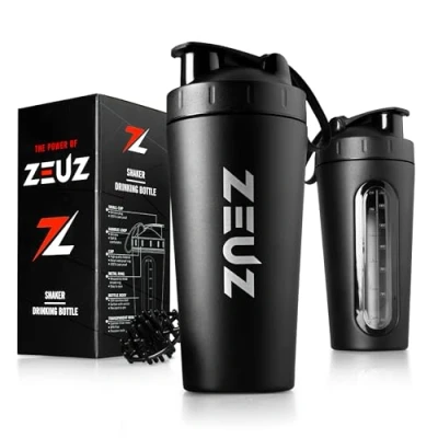 Afbeelding van ZEUZ Premium RVS Shakebeker Eiwit &amp; Proteïne Shaker Shake Beker BPA Vrij 700 ml Mat Zwart