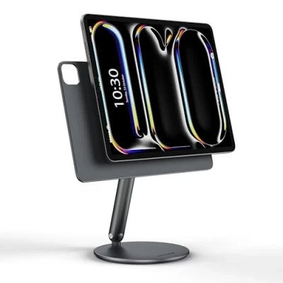 Afbeelding van LULULOOK Magnetische houder voor iPad Pro 13 inch M4 (2024), aluminiumlegering, ophanging, inklapbaar en verstelbaar, met 360 draaibare basis, houder, tablethouder kantoor (grijs)