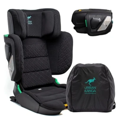 Afbeelding van Urban Kanga Wallaroo 2.0 Draagbaar en Opvouwbaar Reisautostoeltje Stoelverhoger ISOFIX i Size 100 150cm (Zwart Gewatteerd)