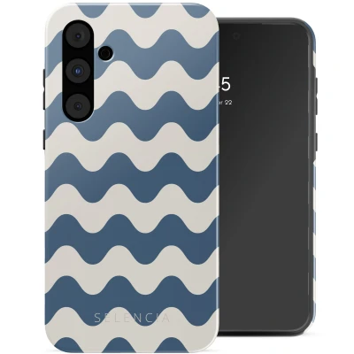 Afbeelding van Samsung Galaxy A55 Hoesje Kunststof Selencia Hardcase/Backcover Wave Vibes Classic Blue Telefoonhoesje