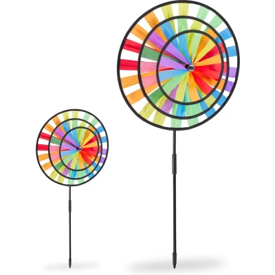 Afbeelding van Relaxdays 2x windmolen regenboog tuindecoratie tuinsteker windspel gekleurd