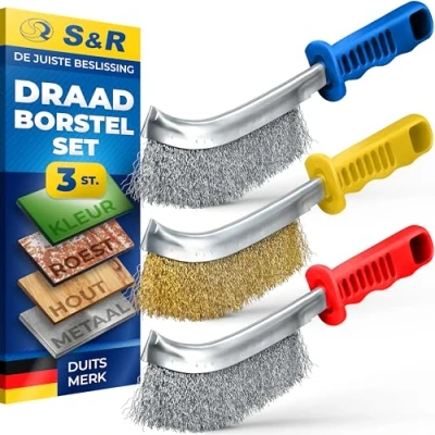 Afbeelding van handdraadborstelset 3 stuks met roestvrijstalen borstel, messing borstel en staalborstel Draadborstel 125mm