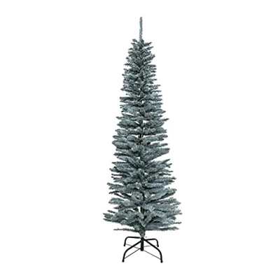 Afbeelding van SHATCHI Kunstmatig stroomden slanke kerstboom vakantie huisdecoraties met puntige punten en metalen standaard, ijzige groen, 2,4 m