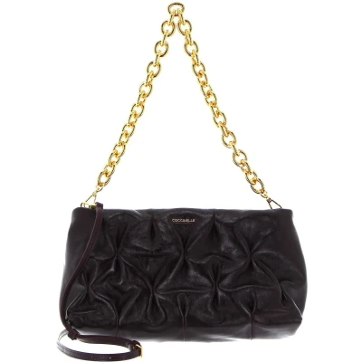 Afbeelding van COCCINELLE Leren Schoudertas Avondtas Ophelie Goodie Rock Handbag Craquele Leather Darkbrown Donkerbruin