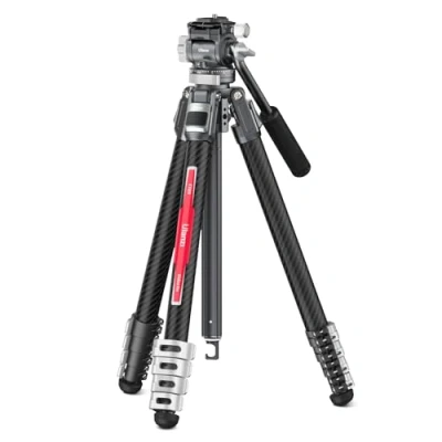 Afbeelding van ULANZI TT09 VideoGo Travel Tripod Reisstatief van koolstofvezel, met vloeistofkop, 360 graden pan 50 /+60 kantelpan, camerastatief Acra QR en schroevendraaiergreep, maximale belasting 14,09 lb,