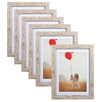 Afbeelding van EYMPEU Fotolijst 13x18 cm set van 6, geschikt voor foto&#039;s met passe partout of 15x20 zonder partout, muur en tafel, beige