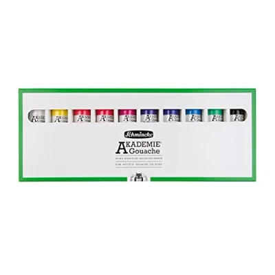 Afbeelding van Schmincke AKADEMIE Plakkaatverf, 10 x 60 ml tubes, 72 210 097, tubes fijne plakkaatverf in een kartonnen set, dekkend, mat en sterke kleurtonen, hoge lichtechtheid