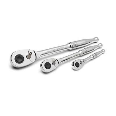 Afbeelding van SATA 3 delige snelspanratelset met druppelkop, volledig gepolijst chroom massief handvat, 1/4, 3/8, 1/2 inch ST14901U, zilver