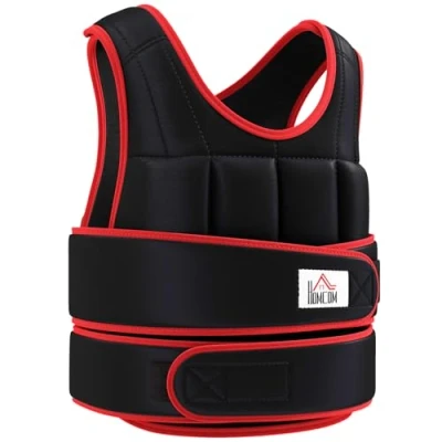 Afbeelding van HOMCOM 20 kg trainingsvest gewichtsvest met dubbele verstelbare banden krachttraining fitness oxford metaal zwart + rood 40 x 59 cm