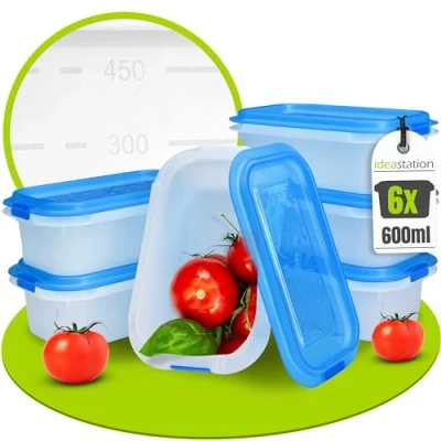Afbeelding van idea station vriescontainers set van 6 600 ml stapelbare met deksel onbreekbare containers om in te vriezen voedselveilig en BPA vrij