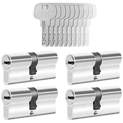 Afbeelding van GERCAR 4x slotcilinder gelijksluitend 4 profielcilinders 30/30 incl. 20 sleutels 60 mm dubbele cilinder deurslot cilinderslot gelijksluitende set van lengte: 60mm, A:30 B:30