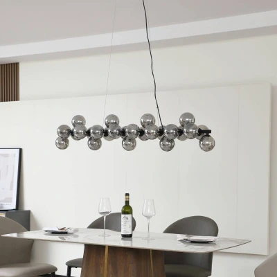Afbeelding van Lucande hanglamp 25lichts Glas, metaal G9 zwart, rookgrijs