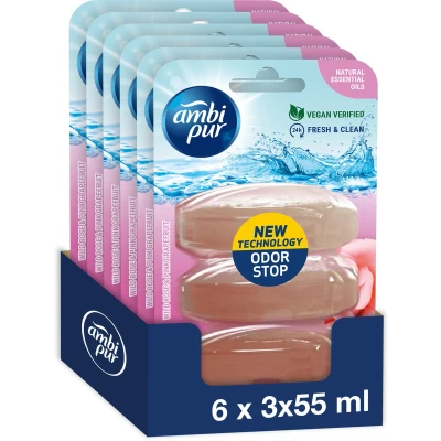 Afbeelding van 6 pack AMBI PUR Refill 5in1 WC Stein vloeibaar 3 x 55ml Wild Rose &amp; Pink Grapefruit