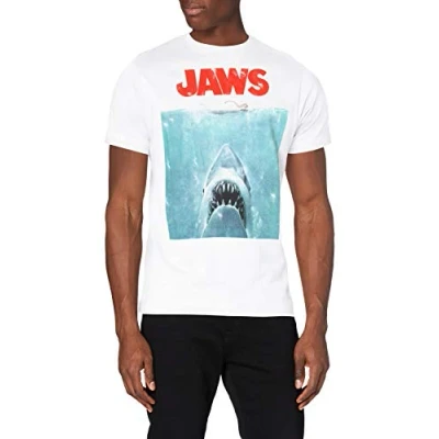 Afbeelding van Jaws T shirt met filmposter voor heren, wit (wit en wit), L