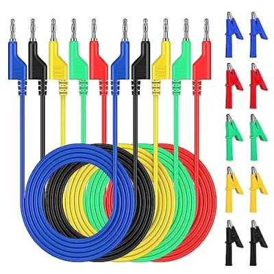 Afbeelding van Meetleidingen, multimeter, 5 stuks banaanstekkers, kabel, 4 mm, met 10 krokodillenklemmen, meetleidingen voor testpunten, spanningstester, stroommeters, weerstandsmeters