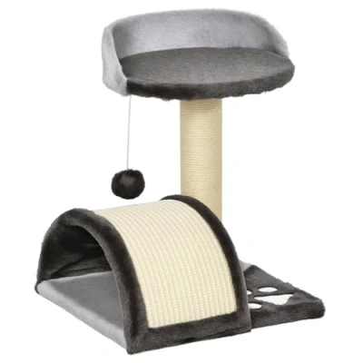 Afbeelding van PawHut krabpaal design spel hangende bal + platform pluche sisal natuur donkergrijs