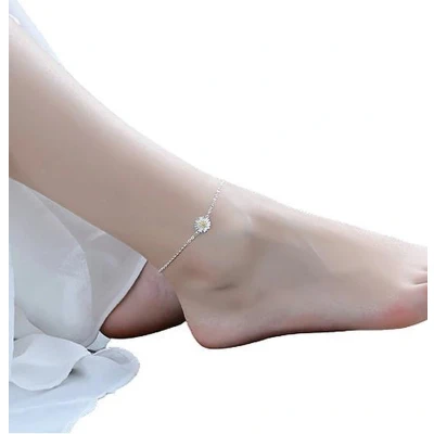 Afbeelding van N3 Collecties 925 Sterling Zilveren Daisy bloem Glanzende Kettingen Enkelband Voor Vrouwen