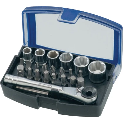 Afbeelding van Promat bitset 6.3 mm bits/doppen/ratel riemclip 24 delig