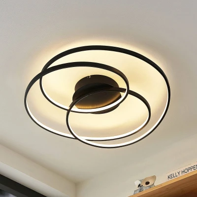 Afbeelding van Lindby LED plafondlamp met dimmer 1licht ijzer, aluminium, plastic H: 14.5 cm mat zwart Inclusief lichtbron