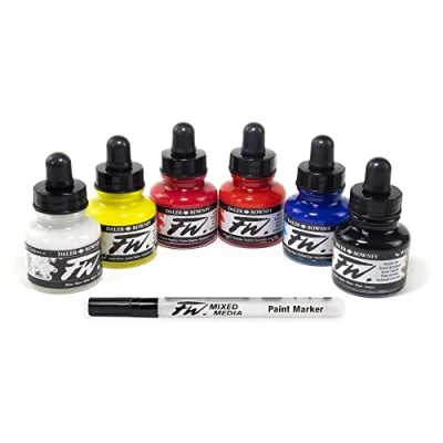 Afbeelding van DALER ROWNEY FW set met acryl inkt 3 x 29,5 ml + 1 marker