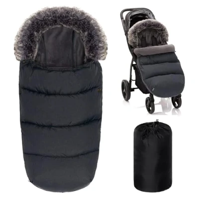 Afbeelding van Zamboo Universele Voetenzak met Bontkraag voor Buggy en Kinderwagen Thermo Winter Nepbont Fleece Geschikt 3 5 punt gordels Donkergrijs