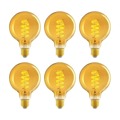 Afbeelding van Amazon Basics Ledlampen, 6 stuks, E27, antieke stijl, retro, amberkleurig glas, vintage, G93, 4 W (vervangt 25 W), 1800 K, ultrawarm licht