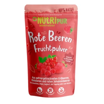 Afbeelding van Rode bessenpoeder: 100 g frambozen, aalbessen en aardbeien, gevriesdroogd fijn gemalen gedroogde vruchten zonder toegevoegde suiker smoothiebowl, smoothiepoeder topping van NutriPur