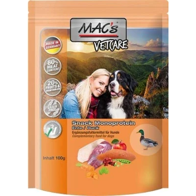 Afbeelding van Mac`s Vetcare Monoprotein eend 1 x 100 g zijn graanvrij, bevat 20% vruchten en 80% vlees