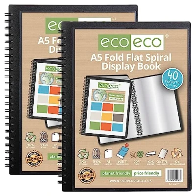 Afbeelding van eco A5 50% gerecycled 40 Pocket Fold Flat Spiraal Bound Display Book, Pack van 2, eco137x2