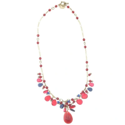 Afbeelding van Behave Ketting goud kleur met rode kralen en hangers 52 cm