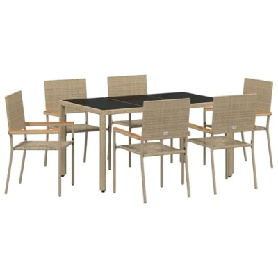 Afbeelding van vidaXL 7 Persoons Tuin Eetset Beige Poly Rattan