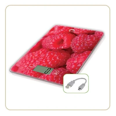Afbeelding van LITTLE BALANCE 8546 Slim Framboises USB R, Batterijloze keukenweegschaal, Oplaadbare USB, Repareerbaar, 5 kg, Framboos