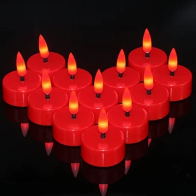 Afbeelding van Ymenow rode theelichtjes met timer, 12 stuks, elektrische theelichtjes, vlamloze, flikkerende ledkaarsen 3D kaarslont, rood licht voor thuis, tafel, bruiloft, Halloween, Kerstmis, decoratie,