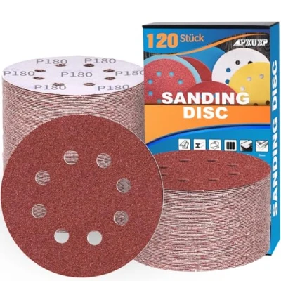 Afbeelding van ALPXUXP schuurschijven 125 mm 120stuks klittenband bruinachtig rood aluminiumoxideschuurpapier rond 8gaten schuurpads schuurbladen (met korrel 40# 60# 80# 120# 180# 240# 320# 400# x15stuks)