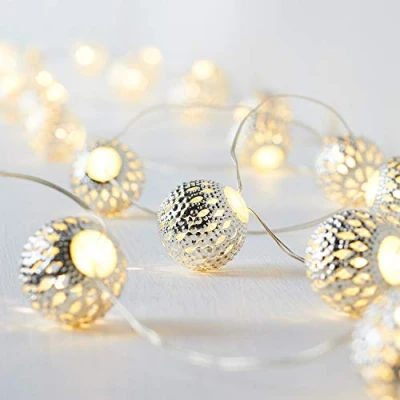 Afbeelding van Lights4fun 20 delige micro led lichtketting, warm wit, Marokkaanse lichtketting voor binnen, werkt op batterijen, timer, kogels kamer, decoratie, Oosters