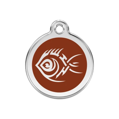 Afbeelding van Tribal Fish Brown roestvrijstalen hondenpenning medium/gemiddeld dia. 3 cm RedDingo