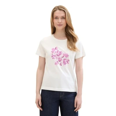 Afbeelding van TOM Tailor Tshirt print, Dames, Maat: Large, Offwhite