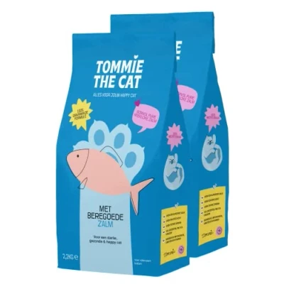 Afbeelding van Tommie the Cat 100% graanvrije kattenbrokken kattenvoer droogvoer bomvol verse zalm 2 zakken 4,4kg