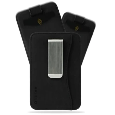 Afbeelding van AKIELO RFID Blokkerende Kaarthouder met Geldclip en Geschenkdoos Compacte Dunne Portemonnee Minimalistische Kaart (CHARLIE Zwarte Clip Editie)