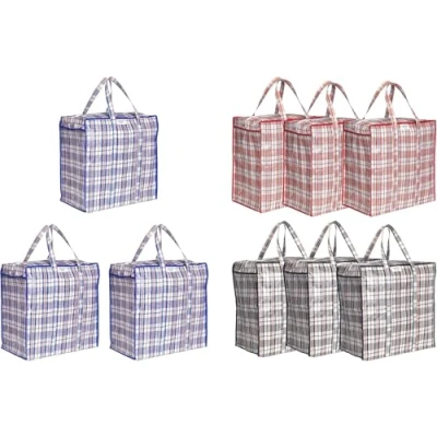 Afbeelding van Josephine Osthoff Opbergtas, robuust tot 20 kg, waterafstotend en duurzaam voor verhuizing, boodschappentas met ritssluiting, kleding, dekens, kussens, kleur: gesorteerd, 9 stuks