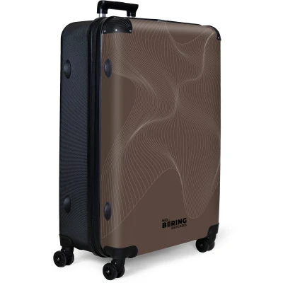 Afbeelding van NoBoringSuitcases.com® Koffer groot Reiskoffer lichtgewicht Bruin met abstracte golvende lijnen Rolkoffer 4 wielen Grote trolley XL 98 liter bagage