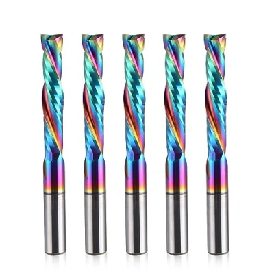Afbeelding van EU_HOZLY DLC coating, omhoog en omlaag snijden, 2 fluiten, spiraalcarbide freesgereedschap, CNC frees, compressie, houtschachtfrees, 6 mm schacht, snijdiameter, 32 CEL Pack van 5